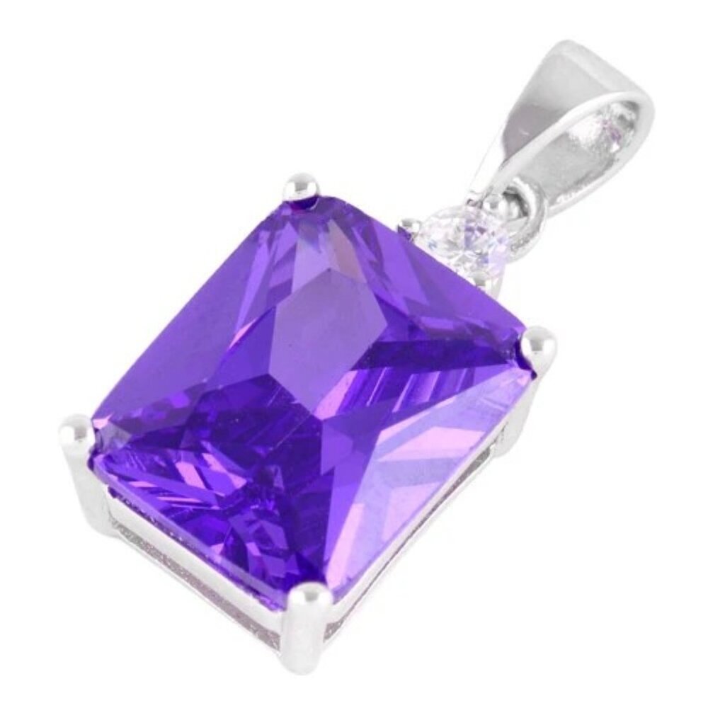 Sterling Silver Rectangular Amethyst Cz Pendant - image 3